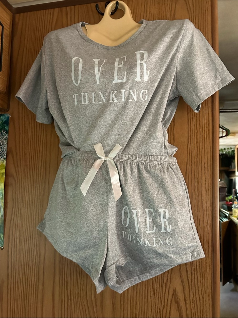 Overthinking Short Sleeve Pajama Set - Gray